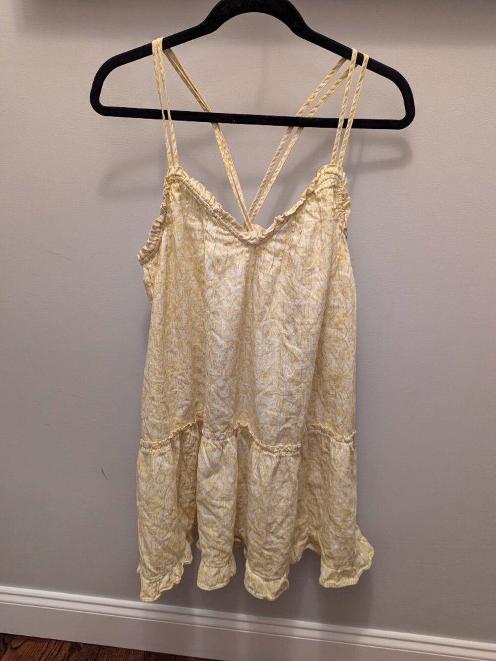 M Universal Thread yellow baby doll 100% cotton mini dress criss cross
